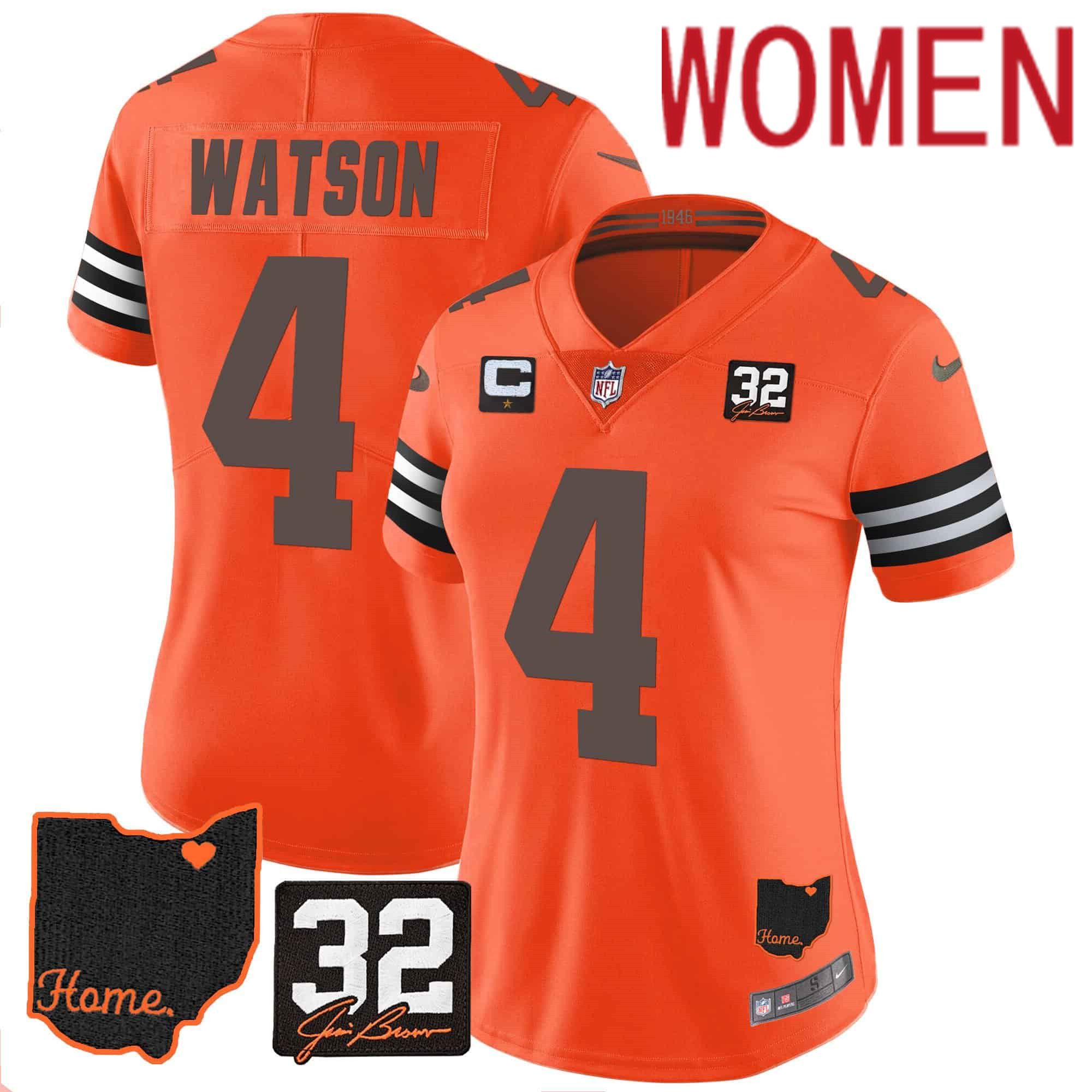 Women Cleveland Browns 4 Watson Orange Memorial Home Patch 2024 Nike NFL Jersey